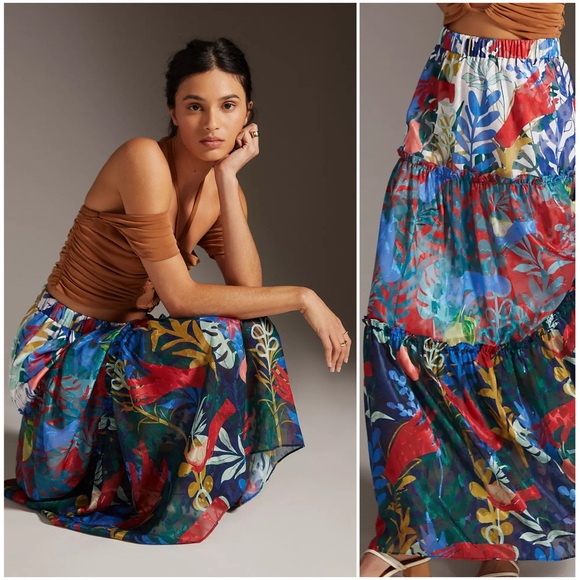 ANTHROPOLOGIE NWT 2X HUTCH Floral Printed Tiered Maxi Skirt • Vibrant Boho - Picture 11 of 13